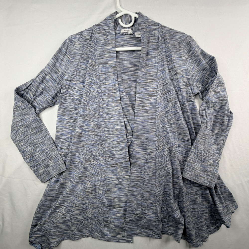 pure jill Women's Cardigan Sweater Blue Marled Knit layer size M